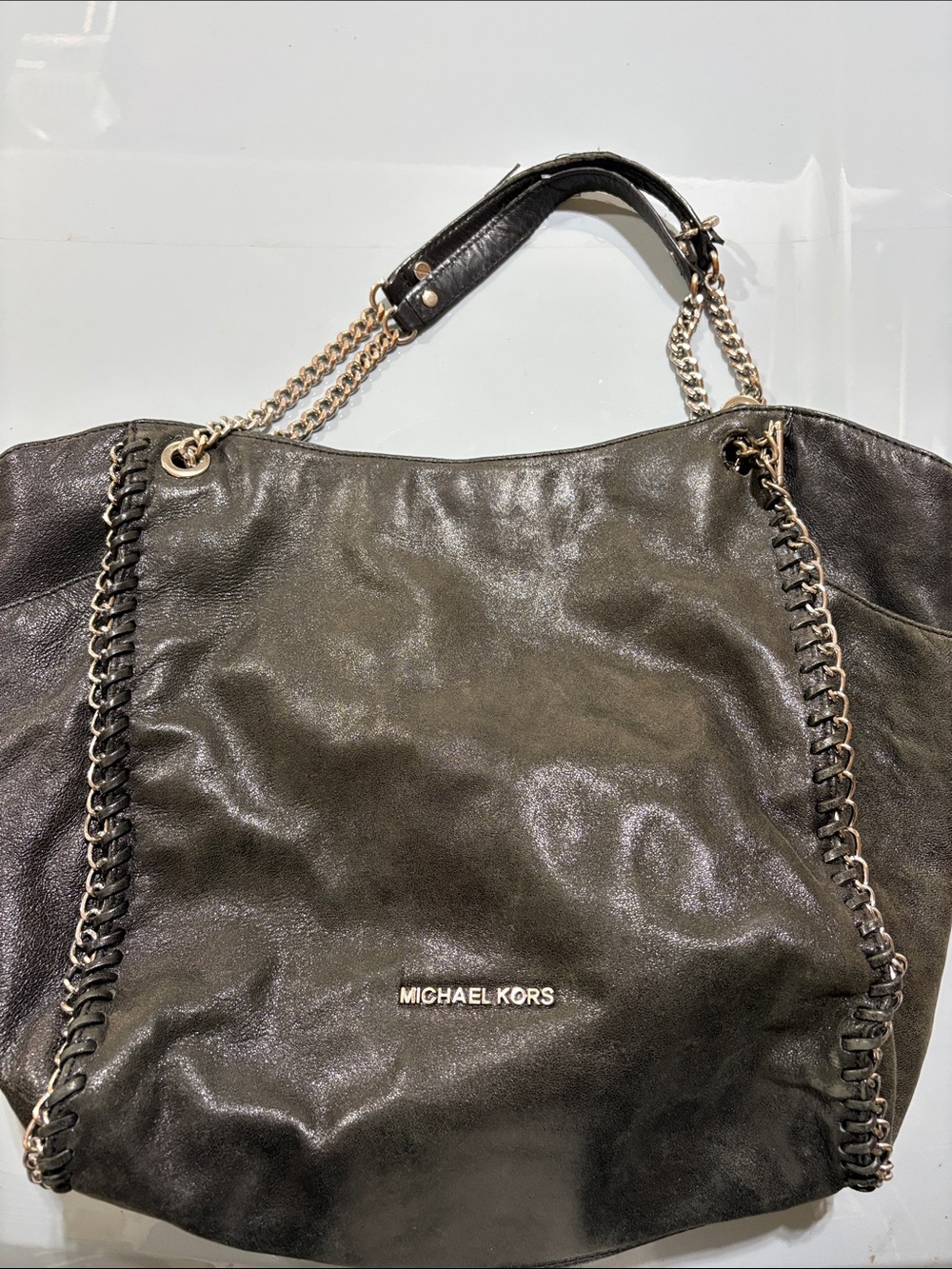 Michael Kors Black Leather Chain-Trim Shoulder Bag